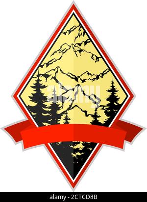 Vector mountains emblems on shield Stock Vector