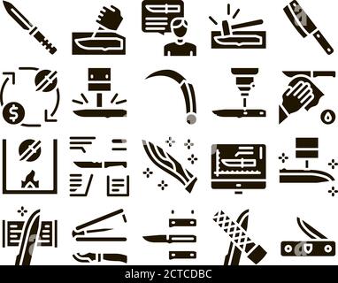 Knife Making Utensil Glyph Set Vector Stock Vector