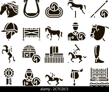 Equestrian Animal Glyph Set Vector Stock Vector