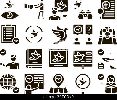 Bird Watching Tourism Glyph Set Vector Stock Vector