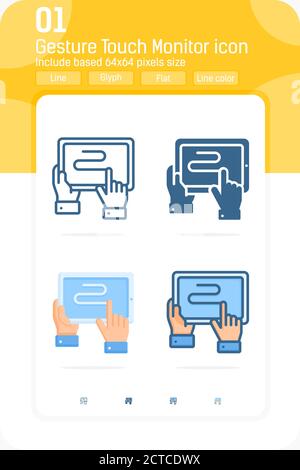 gesture touch monitor premium icon with multiple style isolated on white background. Vector illustration concept design template for all project Stock Vector