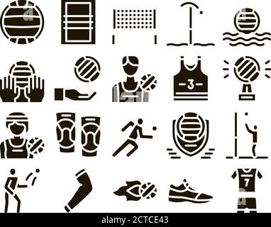 Volleyball Sport Game Glyph Set Vector Stock Vector