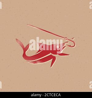 Hooked fish icon in halftone style. Black and white monochrome vector ...