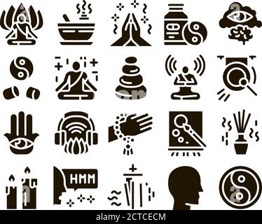 Meditation Practice Glyph Set Vector Stock Vector