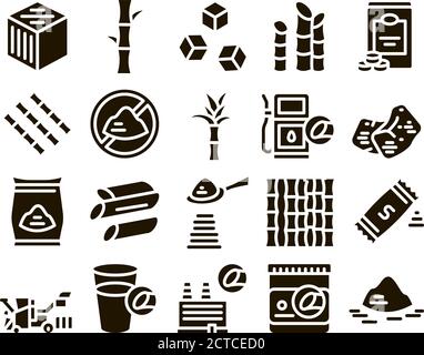 Sugar Cane Agriculture Glyph Set Vector Stock Vector