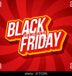 Black Friday typography vector illustration. Black Friday text on red Spiral hipnotic optical illusion swirl background. Simple graphic vector illustr Stock Vector