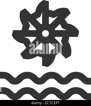 Water turbine icon in thick outline style. Black and white monochrome vector illustration. Stock Vector