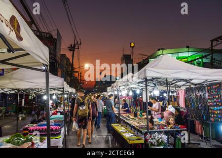 Sunset over the the night market in Chiang Rai, Thailand.