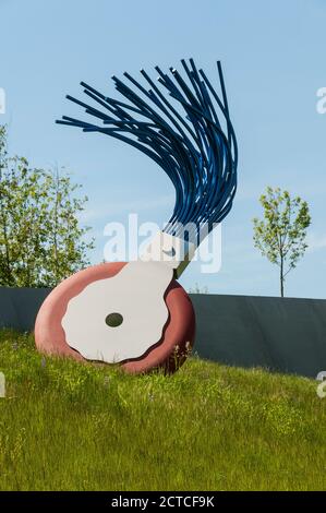 Large sculpture of wheel typewriter eraser with brush in Olympic Sculpture Park in Seattle, Washington.  Image taken in 2009. Stock Photo