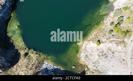 Aerial view of the 'Emeralds Lake' in Racos, Romania Stock Photo