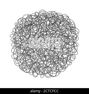 Tangle chaos abstract hand drawn messy scribble ball vector illustration. Stock Vector