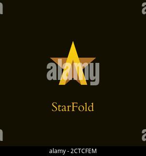 Gold colored letter a icon with star shape. Luxury star logo design. Stock Vector