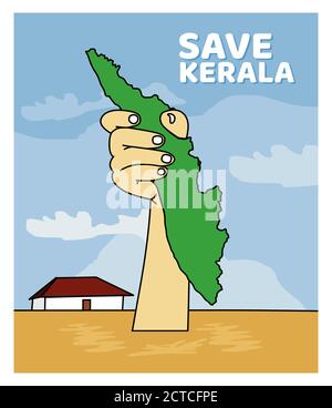 Save kerala from Flood Protect Kerala Map on Hand vector drawing Stock Vector