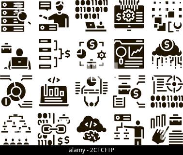 Data Scientist Worker Glyph Set Vector Stock Vector