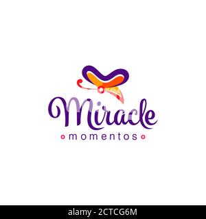 Colorful butterfly logo design with miracle typography text suitable for fancy s Stock Vector
