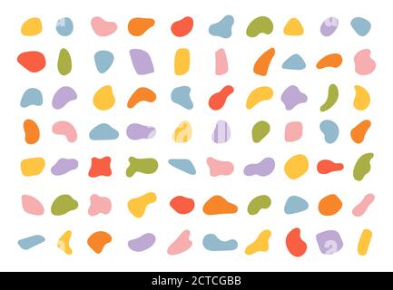 Various blotch. Random color blobs, round abstract organic shapes. Pebble, drops and stone silhouettes. Inkblot 90s texture vector set. Basic, simple Stock Vector