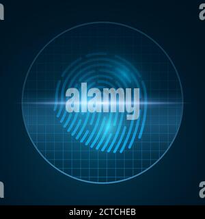 Fingerprint high-tech for computer system security with grid. Scan padlock. Scanner for touch screen. Software. Vector illustration. EPS 10. Stock Vector