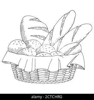 Bread basket food graphic art black white isolated sketch illustration vector Stock Vector