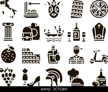 Italian Traditional Glyph Set Vector Stock Vector