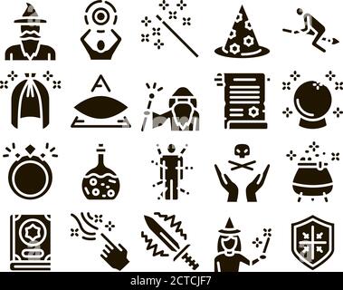 Wizard Magic Equipment Glyph Set Vector Stock Vector