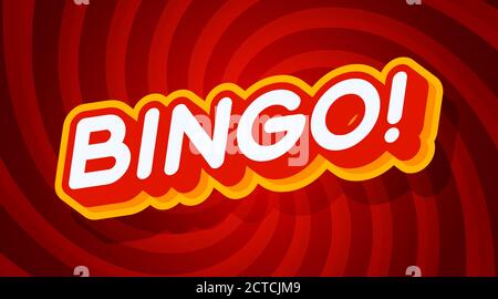Bingo red and yellow text effect template with 3d type style and retro concept swirl red background vector illustration. Stock Vector