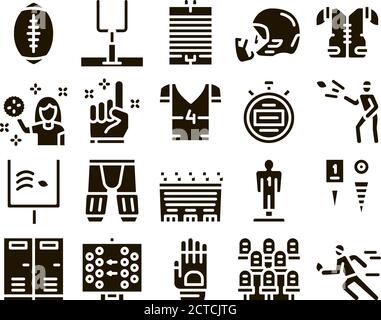 Rugby Sport Game Tool Glyph Set Vector Stock Vector