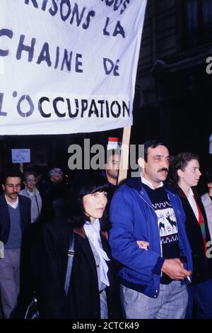 Protesters support Lebanon, Lyon, 1989 Stock Photo