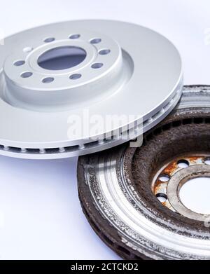 New and old brake discs Stock Photo