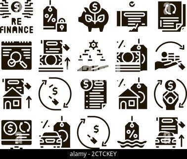 Refinance Financial Glyph Set Vector Stock Vector