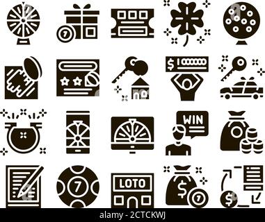 Lottery Gambling Game Glyph Set Vector Stock Vector
