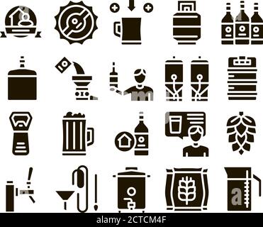 Home Brewing Beer Glyph Set Vector Stock Vector
