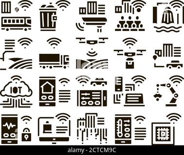 Internet Of Things Glyph Set Vector Stock Vector
