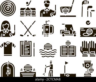 Golf Game Equipment Glyph Set Vector Stock Vector
