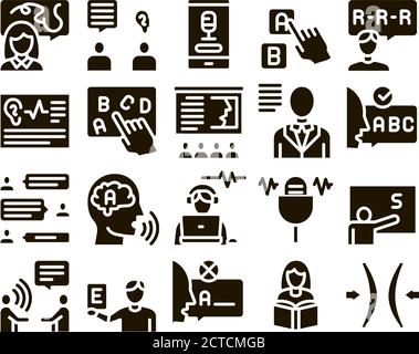 Speech Therapist Help Glyph Set Vector Stock Vector