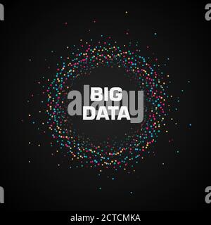 Big data visualization. Circular cluster of multicolored points with copy space in center. Design for business, science, technology. Vector Stock Vector