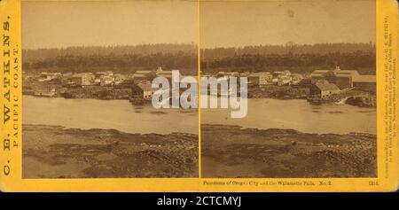 Panorma of Oregon City and Willamette Falls., Watkins, Carleton E. (1829-1916), Oregon Stock Photo