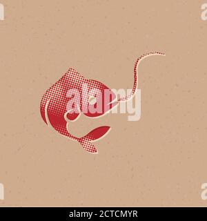 Hooked fish icon in halftone style. Black and white monochrome vector ...