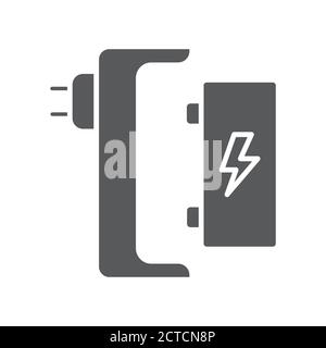 Battery charger black glyph icon. harging for electronic devices sign. Pictogram for web page, mobile app, promo. UI UX GUI design element. Stock Vector