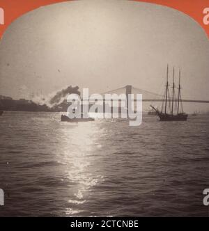 New York, East River, moonlight., 1888, New York (State), New York (N.Y.), New York, Brooklyn Bridge (New York, N.Y.), East River (N.Y Stock Photo