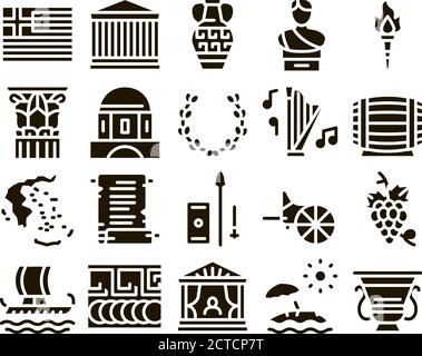 Greece Country History Glyph Set Vector Stock Vector