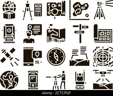 Topography Research Glyph Set Vector Stock Vector