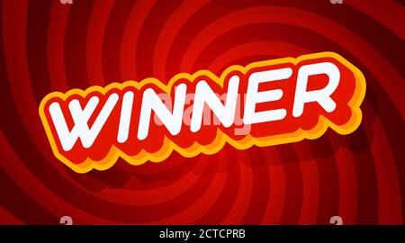 winner red and yellow text effect template with 3d type style and retro concept swirl red background vector illustration. Stock Vector