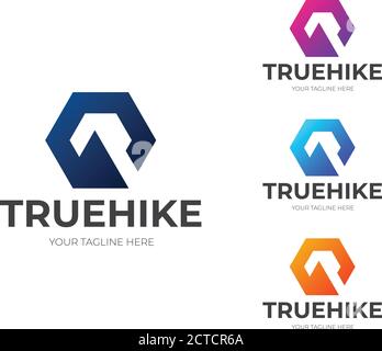 Creative Hexagon Logo With Mountain Shape Inside Stock Vector