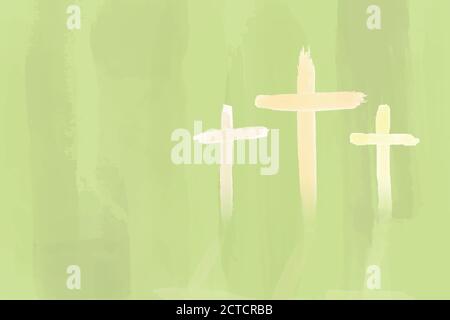 Christian worship and praise. Three crosses in watercolor style. Stock Vector