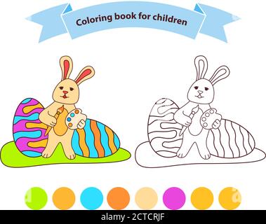 Bunny Easter eggs. Isolated on white background. Hare cartoon character. Stock Vector
