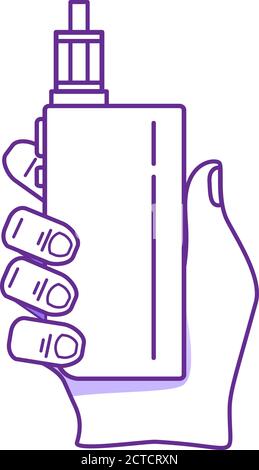 The hand holding electronic cigarette or vape device. Vape concept. Stock Vector