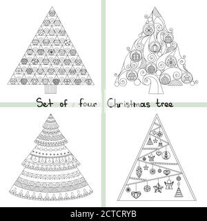 Christmas tree icon collection. Isolated on white background. Vector illustration. in the style of Doodle, Christmas tree with ornaments Stock Vector