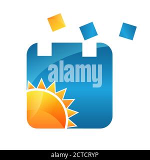 illustration sun logo design vector in square symbol elements Stock Vector