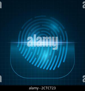 Fingerprint for computer system security with grid. Scan padlock. Glowing scanner for touch screen. Hacking data your device. Software. Vector illustr Stock Vector