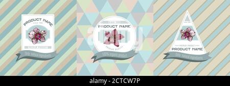 Three colored labels with illustration of phalaenopsis Stock Vector
